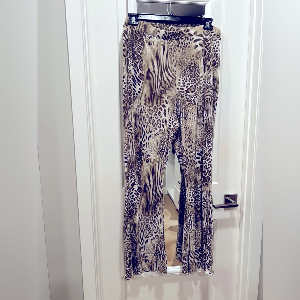 Animal Print Fitted Wide Leg Pant Boho L/XL